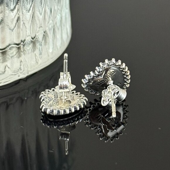 Albania Flag Earrings Heart bling S925 Sterling Silver Handmade Ear Stud - Picture 4 of 6
